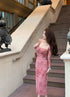 Women Deep Neckline Long Sleeves Long Dresses